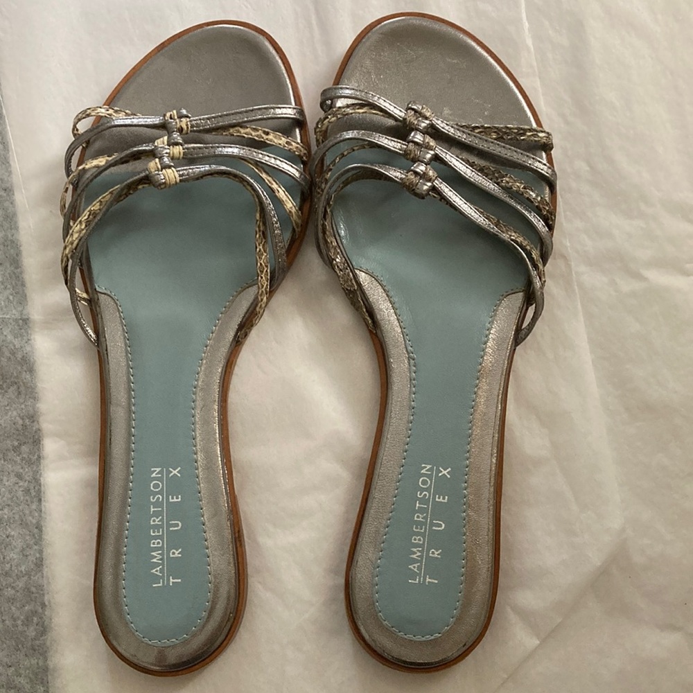 Lambertson Truex silver and snakeskin sandals